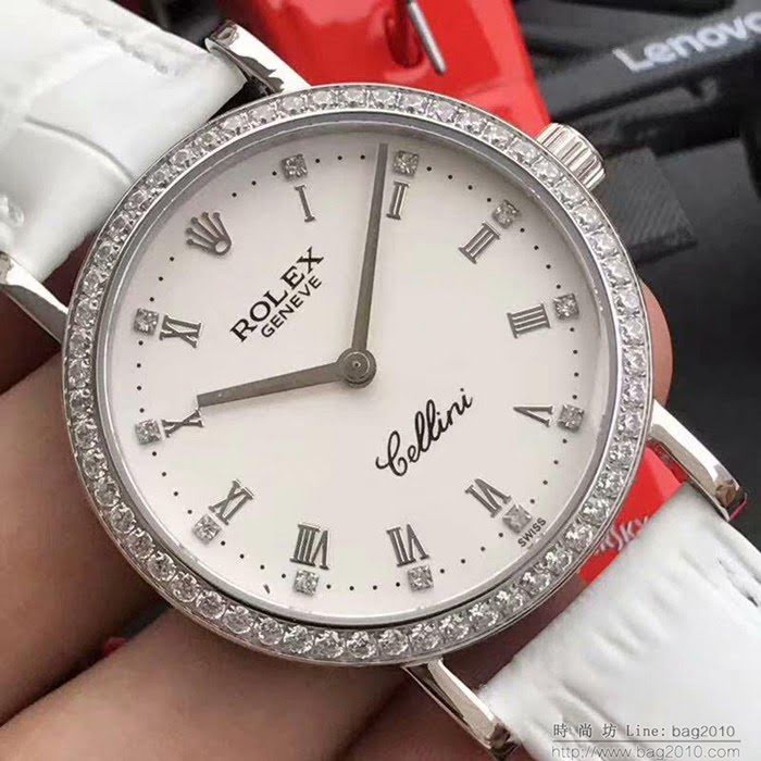 ROLEX勞力士 切利尼女款 全自動機械 藍寶仿刮鏡面 小牛皮錶帶 深度防水 女士腕表  wssb4214